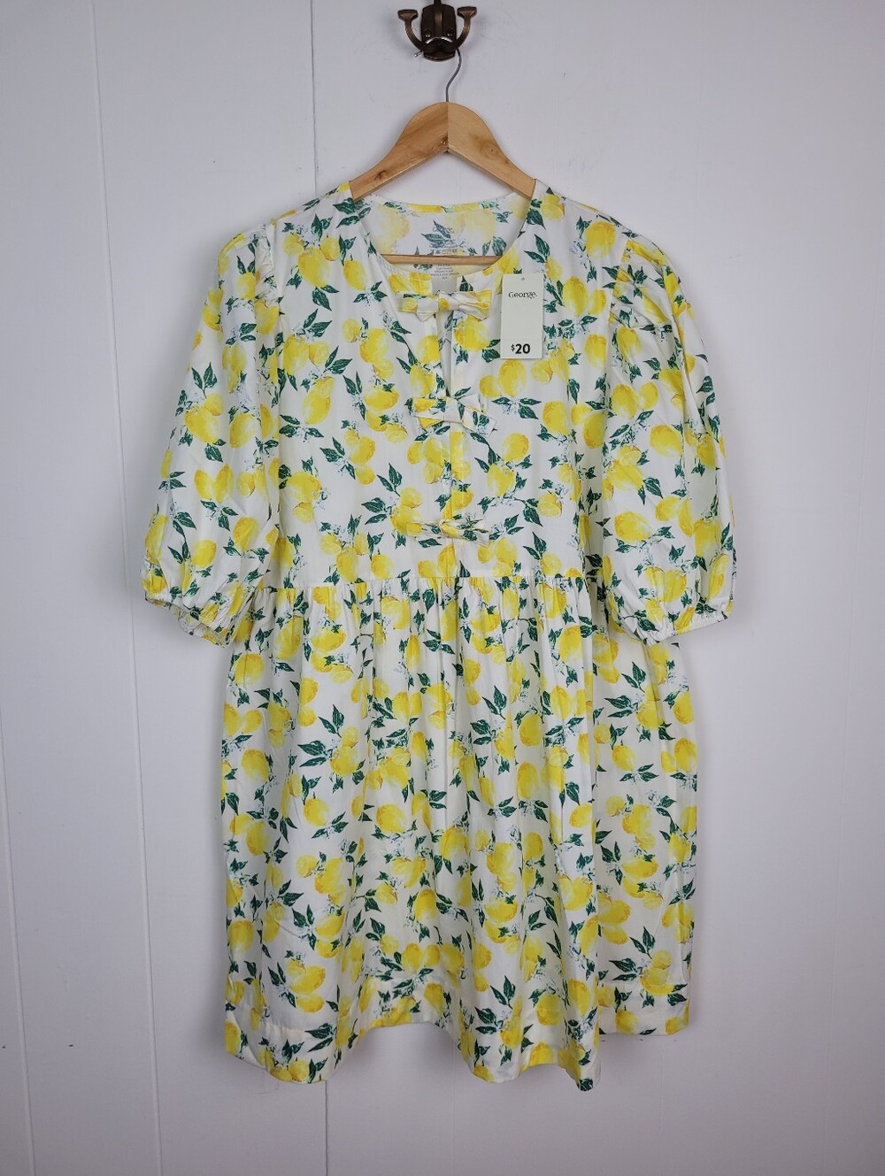 George XL Lemon Print Puff Sleeve Dress